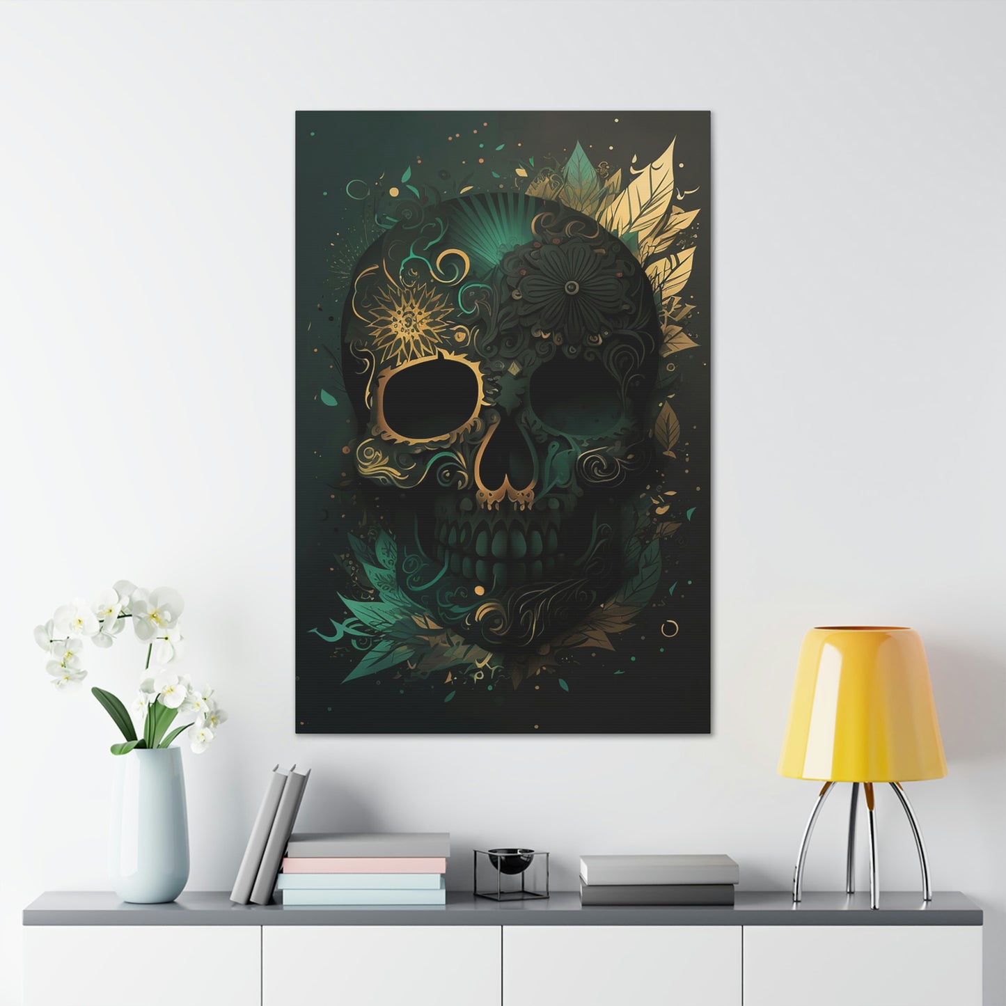 Green & Gold Skull Canvas Print