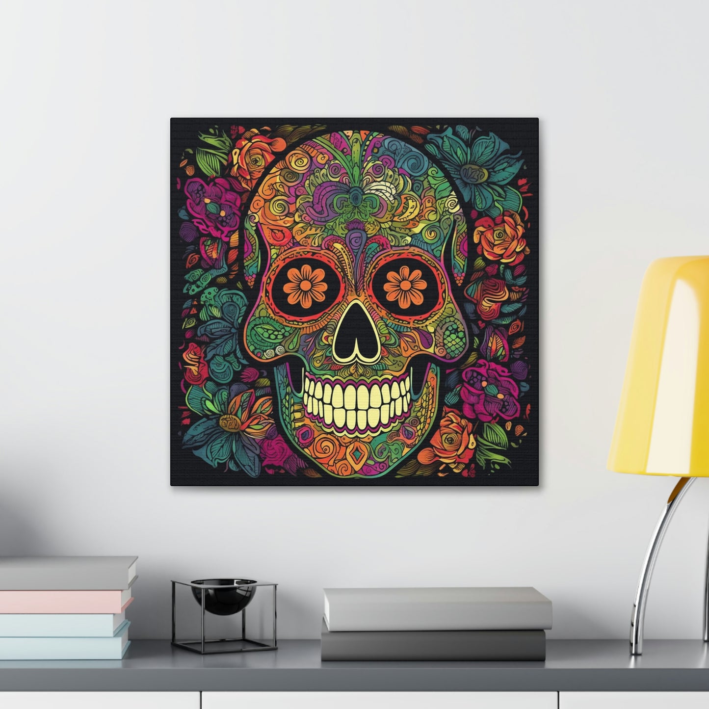 Retro Sugar Skull Canvas Gallery Wraps