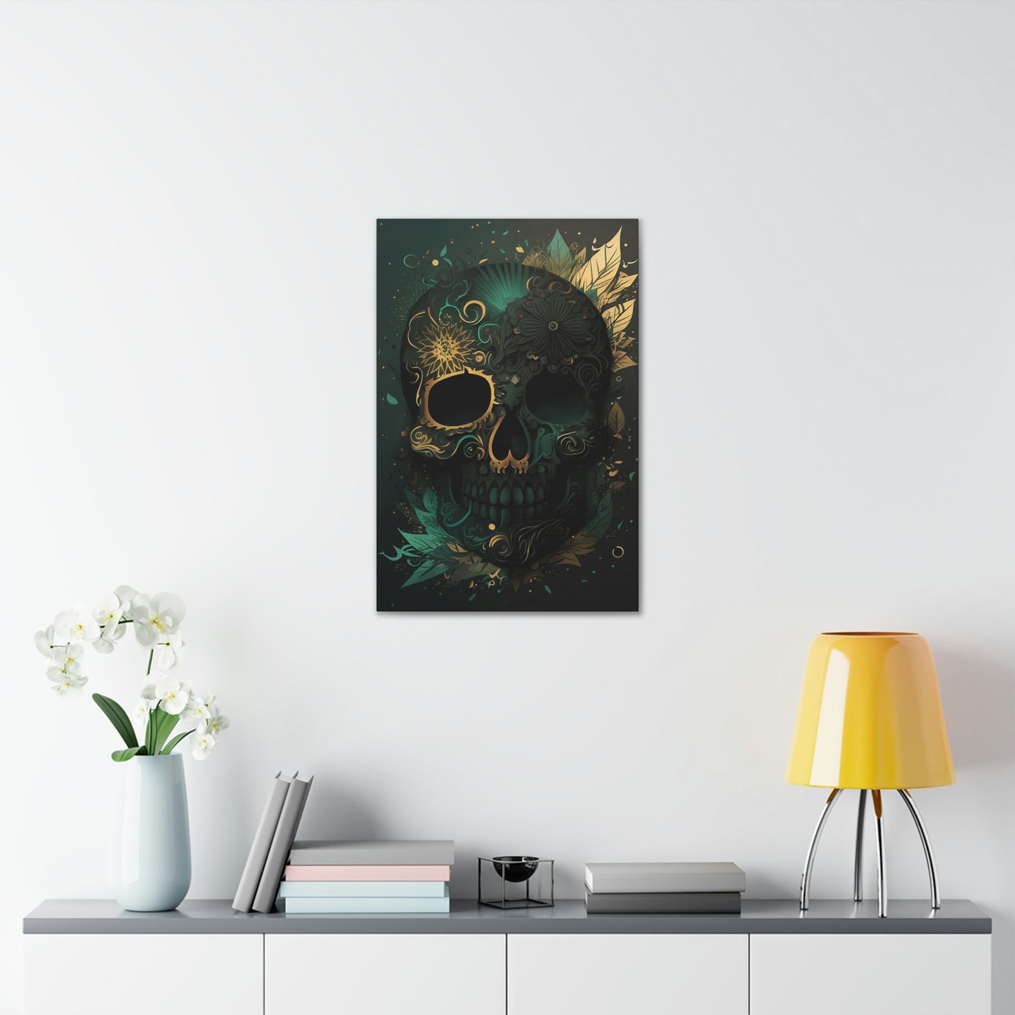 Green & Gold Skull Canvas Print