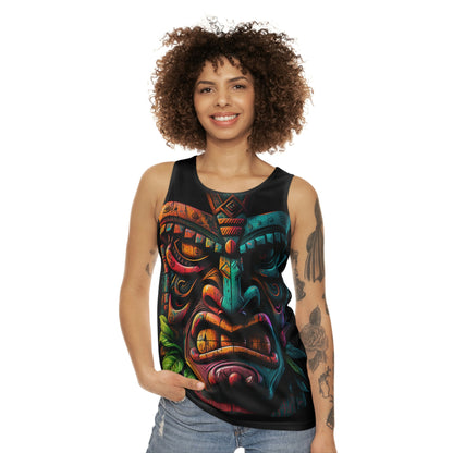 Two Face Tiki Unisex Tank Top (AOP)